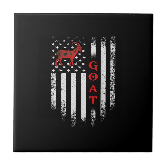 Vintage US American Flag Goat Ceramic Tile (Front)