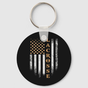 Vintage Us American Flag Lacrosse Player Patriotic Key Ring