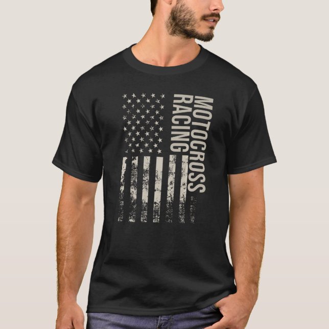 Vintage US American Flag Motocross Racing T-Shirt (Front)