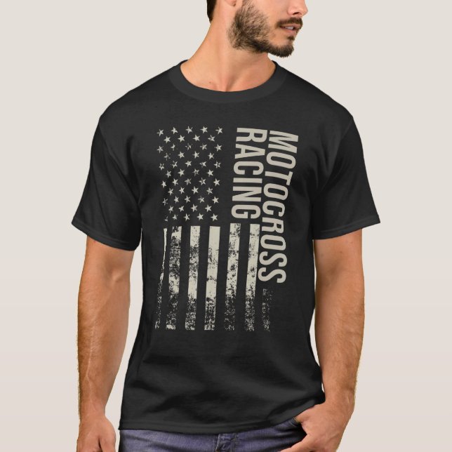Vintage US American Flag Motocross Racing T-Shirt (Front)