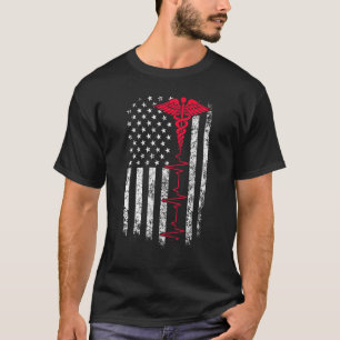 Vintage Us American Flag Nurselife Stethoscope Nur T-Shirt