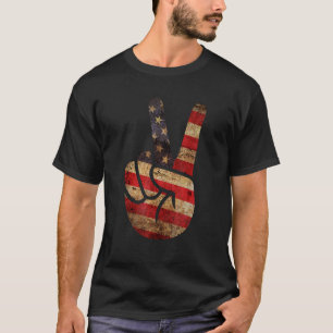 Vintage US American Flag Peace Sign Hand 4th Of Ju T-Shirt