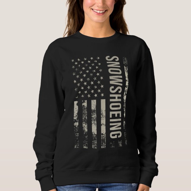 Vintage US American Flag Snowshoeing Sweatshirt (Front)