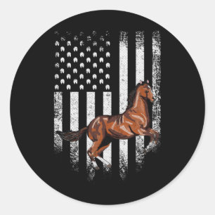 Vintage Us American Flag Thoroughbred Horse Horseb Classic Round Sticker