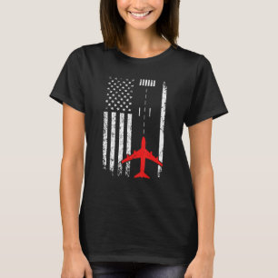 Vintage US Flag Airport Runway Aeroplane Pilot Avi T-Shirt
