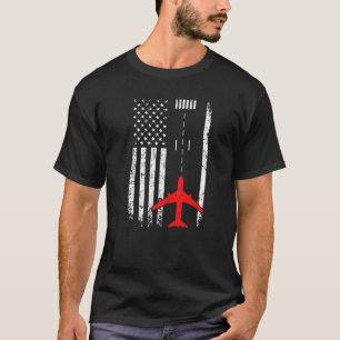 Vintage US Flag Airport Runway Airplane Pilot Avia T-Shirt