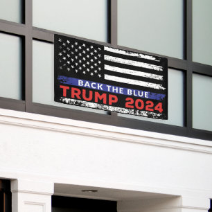 Vintage US Flag Back The Blue Trump 2024 Election Banner