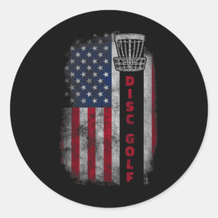 Vintage Us Flag Disc Golf Sket Golfer Golfing Spor Classic Round Sticker