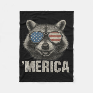 Vintage Us Flag Merica Racoon 4th Of July Funny Pa Fleece Blanket