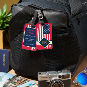 vintage US Flag monogram personalise custom Luggage Tag