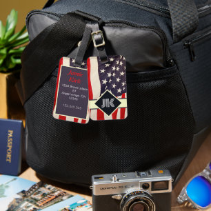 vintage US Flag monogram personalise custom  Luggage Tag