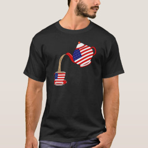Vintage Us Flag With Teapot & Teacup 4th Of July T T-Shirt