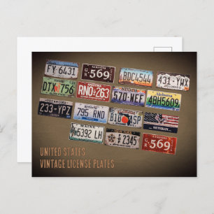 Vintage US License Plates Postcard