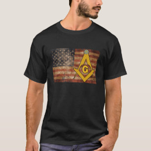 Vintage Us Masons Flag Gold Square And Compass 4th T-Shirt