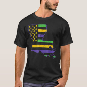 Vintage Us New Orleans Mardi Gras Flag Fleur De Li T-Shirt