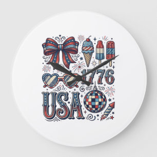 Vintage USA 1776 Patriotic Summer Shirt Design_1 Large Clock