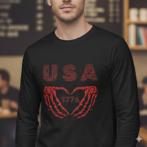 Vintage USA 1776 Skeleton Heart Hands T-Shirt