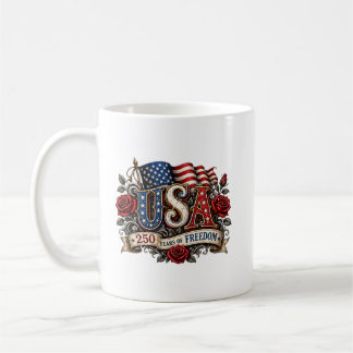 Vintage USA 250 Years of Freedom American Flag Ros Coffee Mug