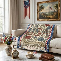 Vintage USA 250 Years of Freedom Victorian Garden Fleece Blanket