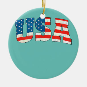 Vintage USA 4th Of July American Flag Funny Ceramic Ornament