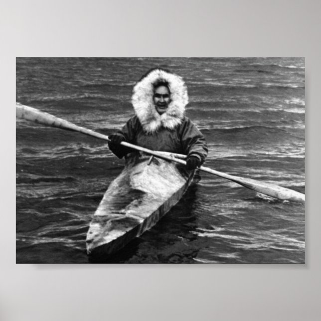 Vintage USA Alaska eskimo and his kayak Poster (Front)
