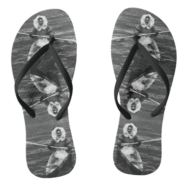 Vintage USA Alaska eskimo and his kayak  Thongs (Footbed)
