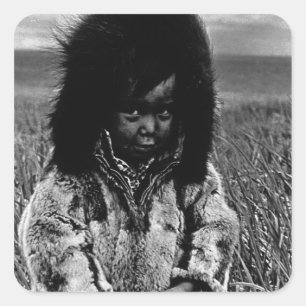 Vintage USA Alaska eskimo boy 1970 Square Sticker