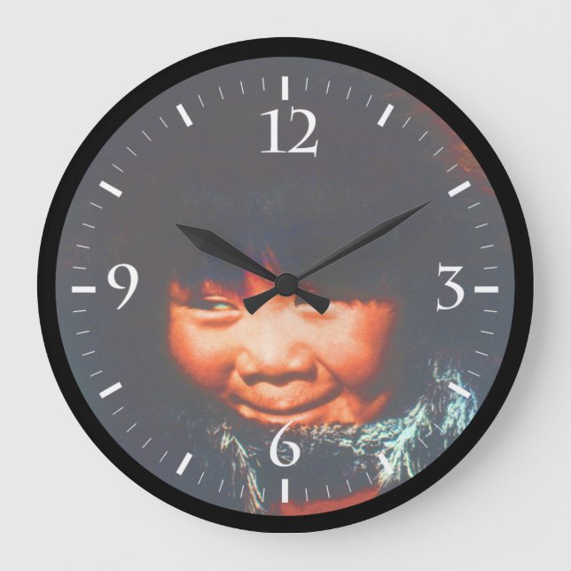 Vintage USA Alaska eskimo child Large Clock (Front)
