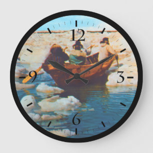 Vintage USA Alaska Eskimo hunters Large Clock