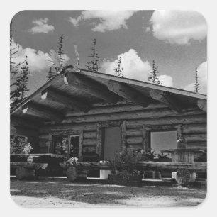 Vintage USA Alaska Modern alaskan log cabin 1970 Square Sticker
