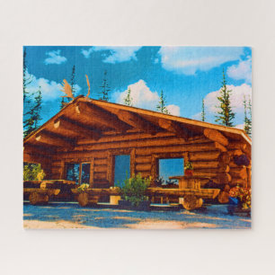 Vintage USA Alaska Modern alaskan log cabin Jigsaw Puzzle