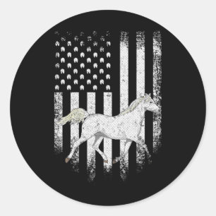 Vintage Usa American Flag Arabian Horse Horseback Classic Round Sticker