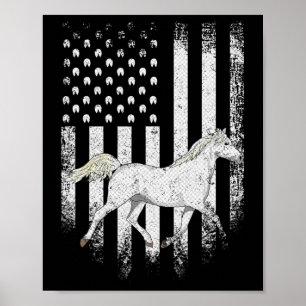 Vintage Usa American Flag Arabian Horse Horseback Poster