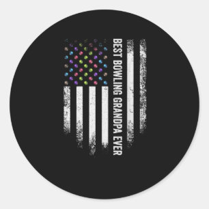 Vintage USA American Flag Best Bowling Grandpa Classic Round Sticker