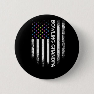 Vintage USA American Flag Bowling Grandpa Bowler 6 Cm Round Badge