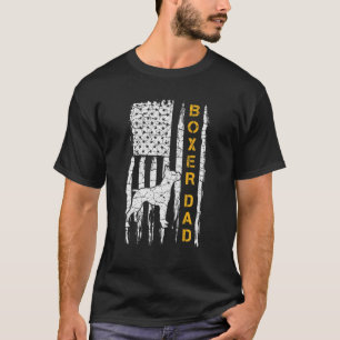 Vintage USA American Flag Boxer Dog Dad Silhouette T-Shirt