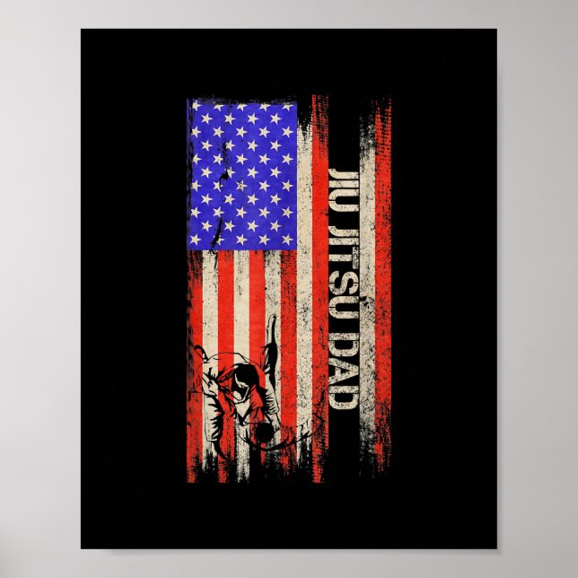 Vintage USA American Flag Brazilian Jiu Jitsu Dad Poster (Front)