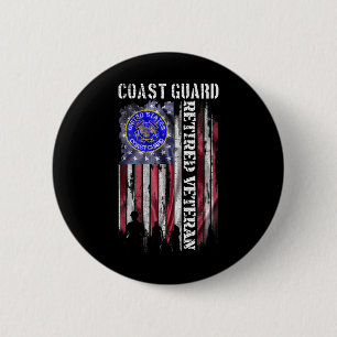 Vintage Usa American Flag Coast Guard Proud Retire 6 Cm Round Badge