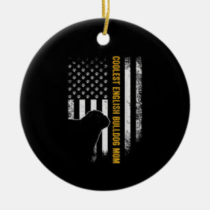 Vintage USA American Flag Coolest English Bulldog Ceramic Ornament