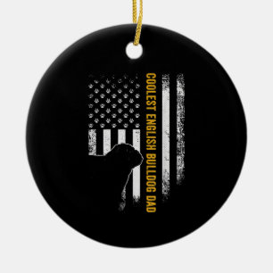 Vintage USA American Flag Coolest English Bulldog Ceramic Ornament
