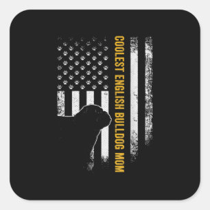Vintage USA American Flag Coolest English Bulldog Square Sticker