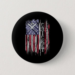 Vintage Usa American Flag Cricket Player Silhouett 6 Cm Round Badge