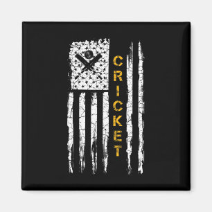 Vintage Usa American Flag Cricket Player Silhouett Magnet