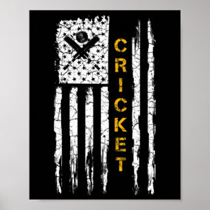 Vintage Usa American Flag Cricket Player Silhouett Poster