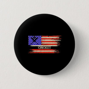 Vintage Usa American Flag Cricket Player Team Silh 6 Cm Round Badge
