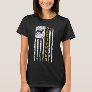 Vintage Usa American Flag Dachshund Dog Silhouette T-Shirt
