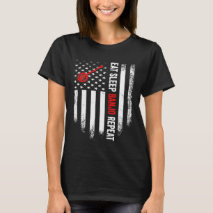Vintage Usa American Flag Eat Sleep Play Banjo Rep T-Shirt
