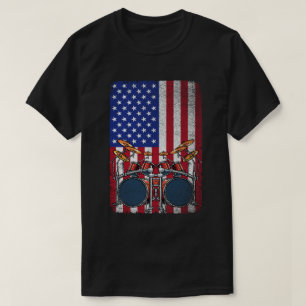 Vintage USA American Flag Funny Drummer Musicians  T-Shirt