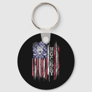 Vintage Usa American Flag Hockey Player Silhouette Key Ring