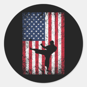 Vintage Usa American Flag Karate 4th Of July Marti Classic Round Sticker